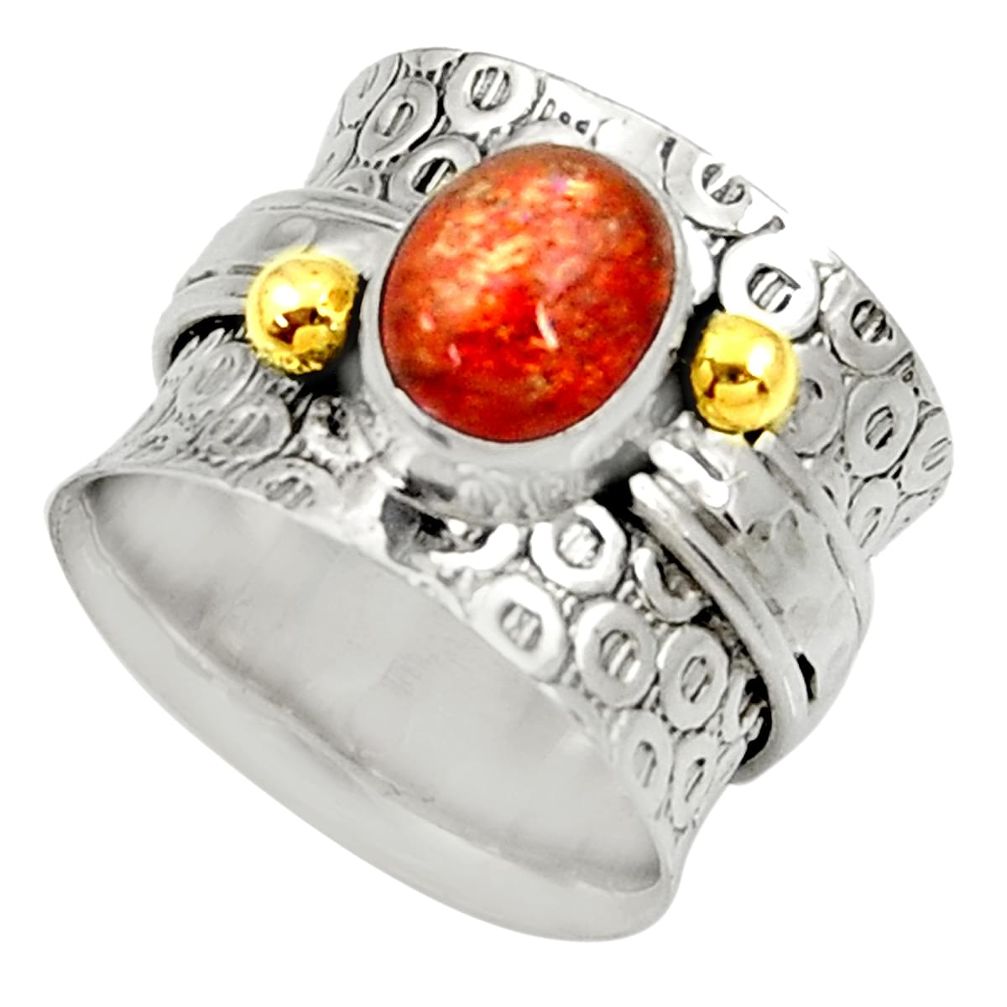 l orange sunstone silver two tone solitaire ring size 7 d35387