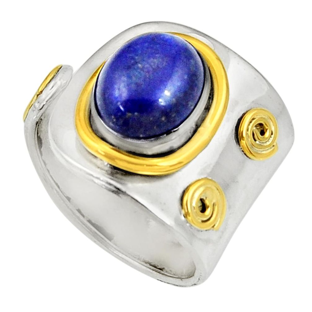 Victorian natural lapis lazuli silver two tone adjustable ring size 8.5 d35399