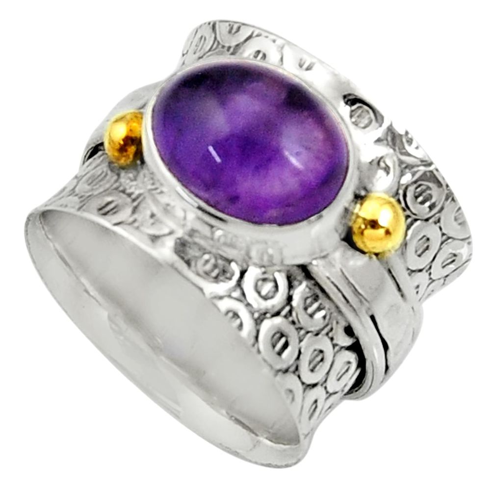 925 silver 5.38cts victorian natural purple amethyst two tone ring size 7 d35405