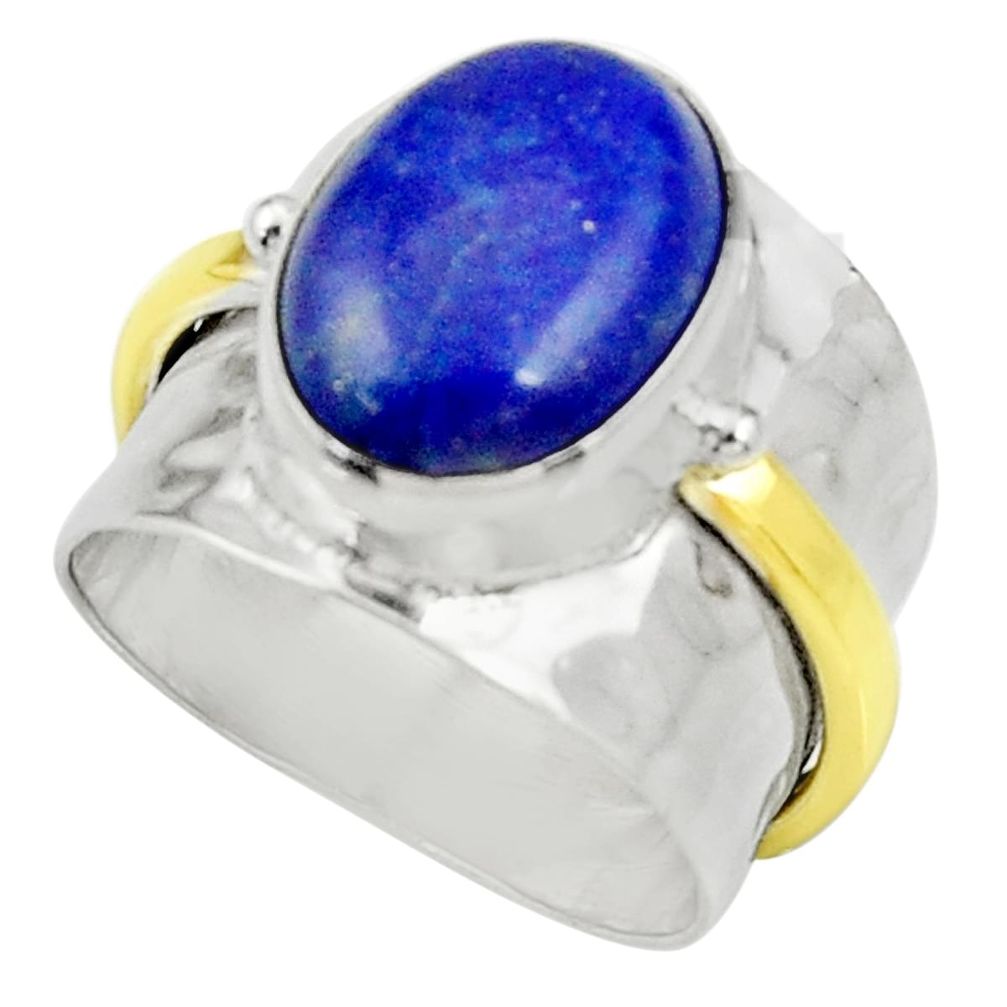 Victorian natural lapis lazuli silver two tone solitaire ring size 7.5 d35410