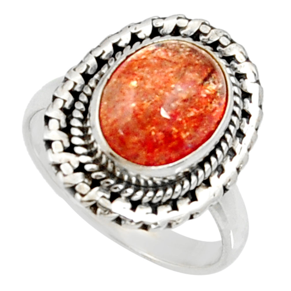 5.08cts natural orange sunstone 925 silver solitaire ring size 7.5 d35446