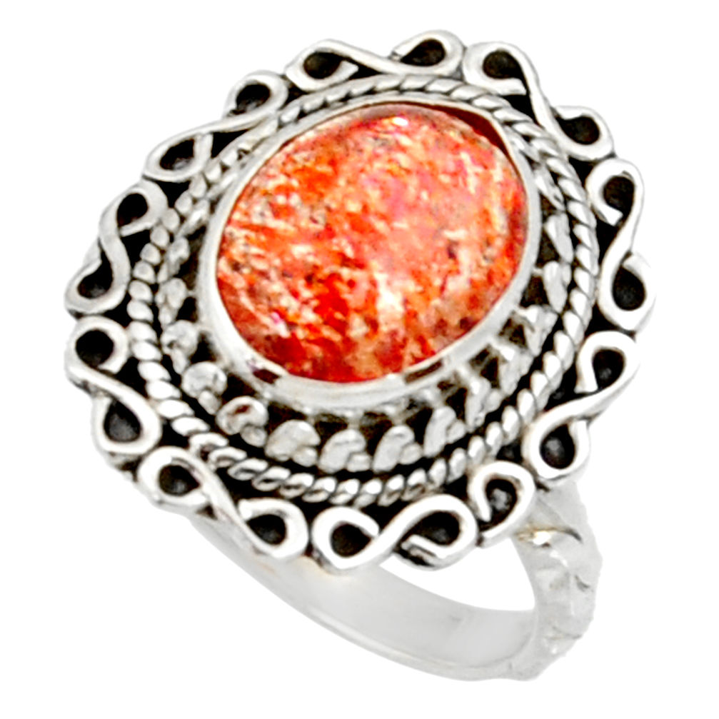 5.52cts natural orange sunstone 925 silver solitaire ring size 7 d35447