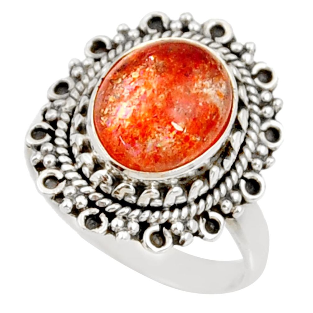 5.52cts natural orange sunstone 925 silver solitaire ring size 8 d35449