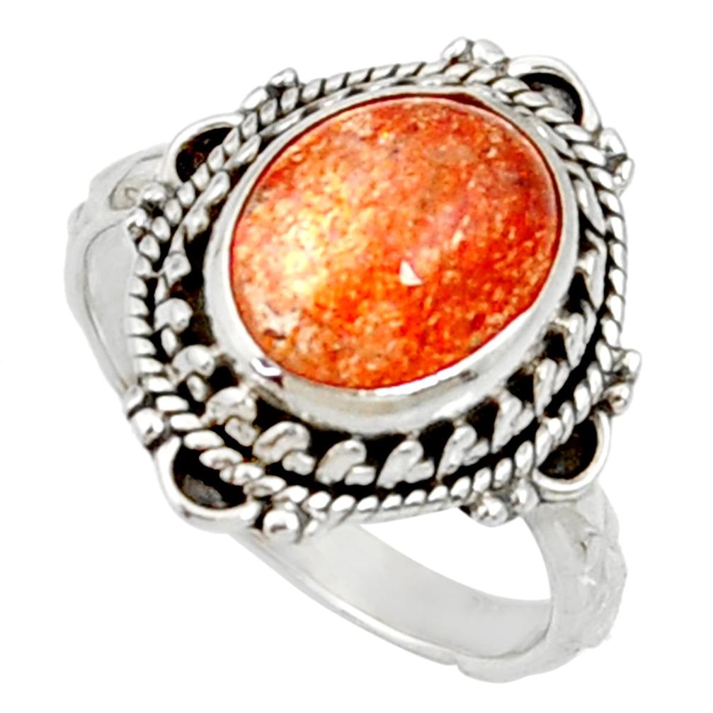 925 silver 5.14cts natural orange sunstone oval solitaire ring size 7 d35450