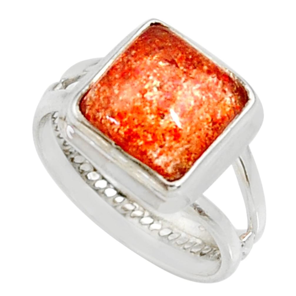 5.52cts natural orange sunstone 925 silver solitaire ring size 7 d35454
