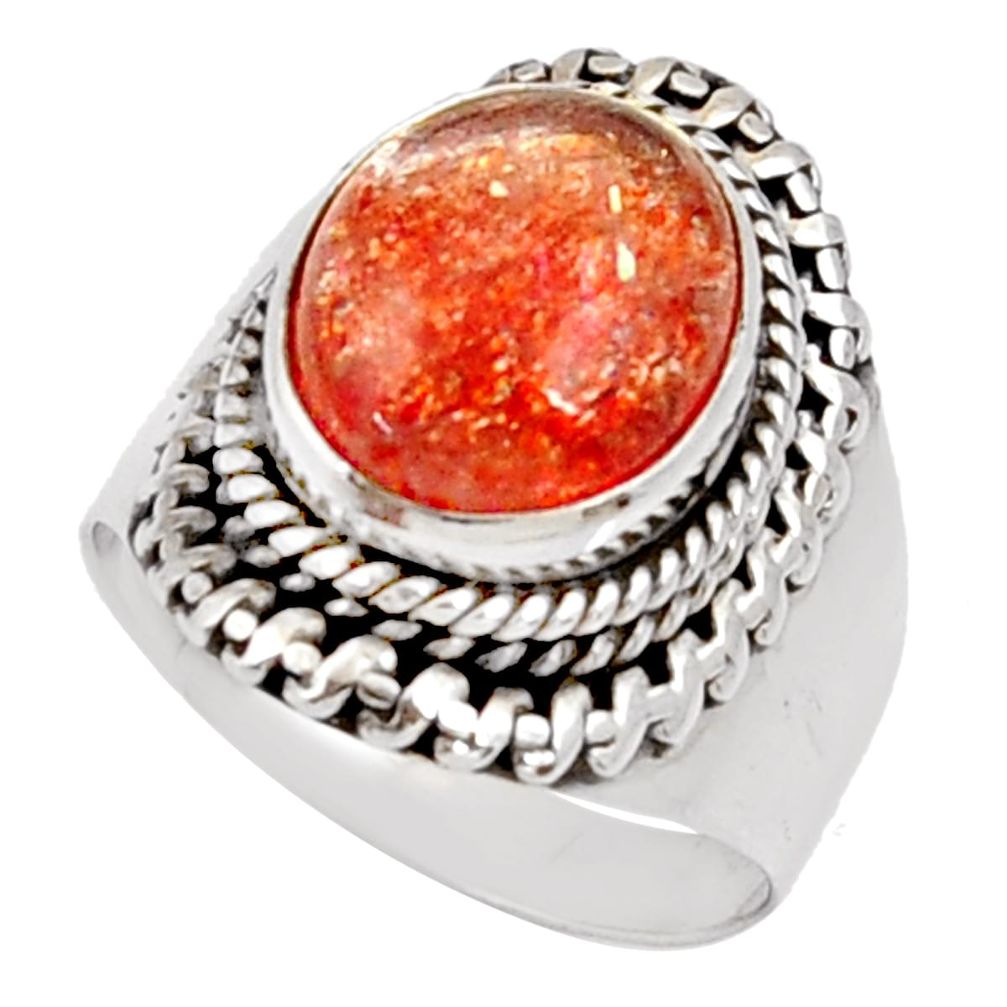925 silver 5.30cts natural orange sunstone oval solitaire ring size 7 d35456