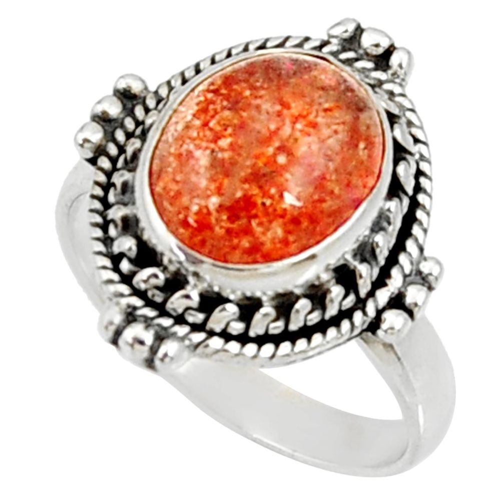 5.09cts natural orange sunstone 925 silver solitaire ring size 7 d35457