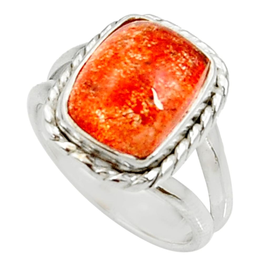 5.74cts natural orange sunstone 925 silver solitaire ring size 6 d35458