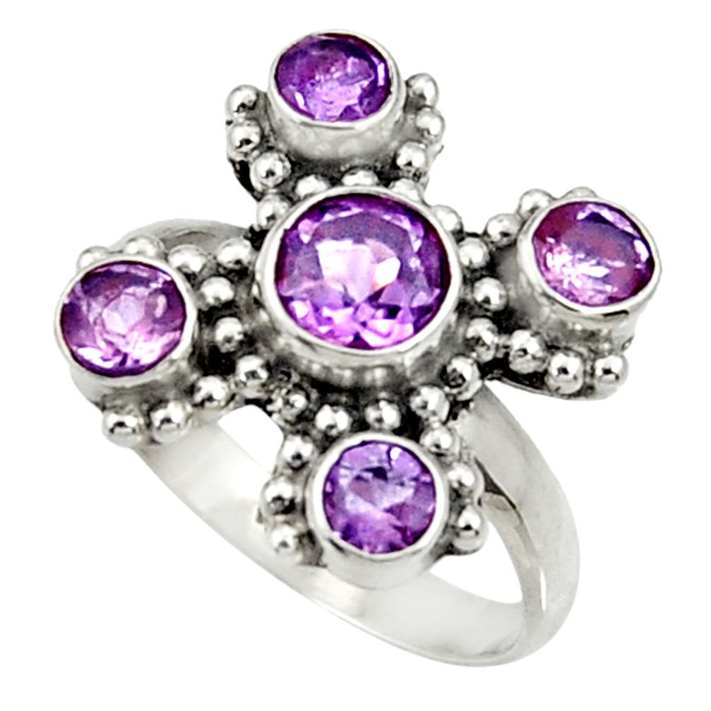 925 sterling silver 4.93cts natural purple amethyst round ring size 8 d35466