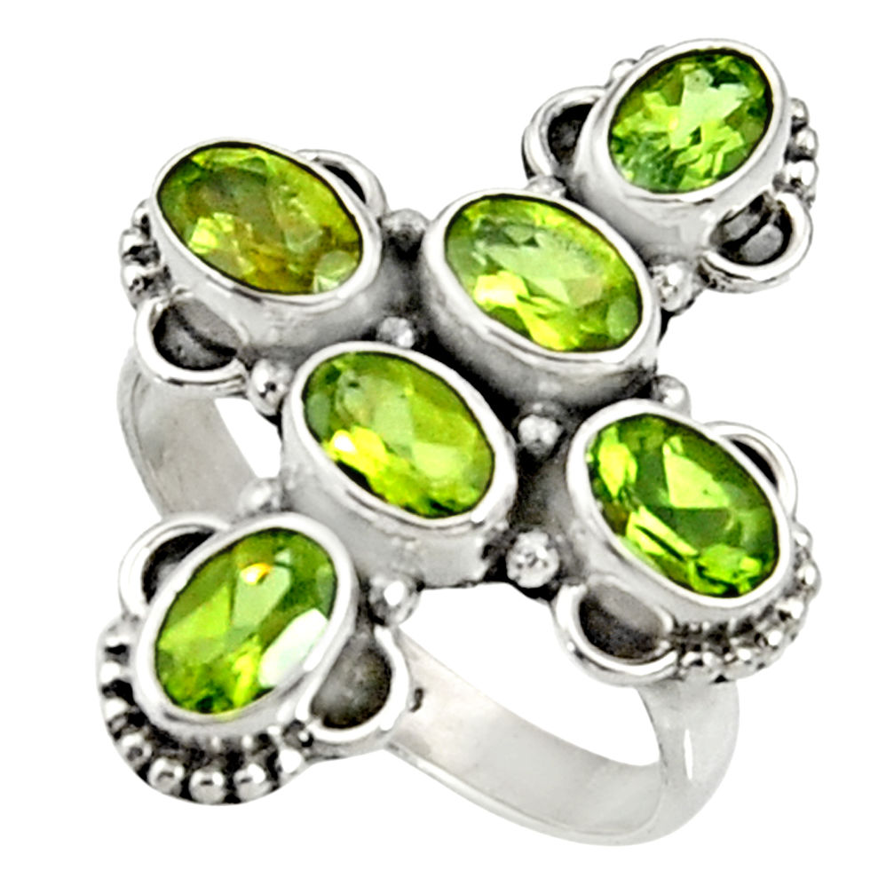 5.87cts natural green peridot 925 sterling silver ring jewelry size 7.5 d35470