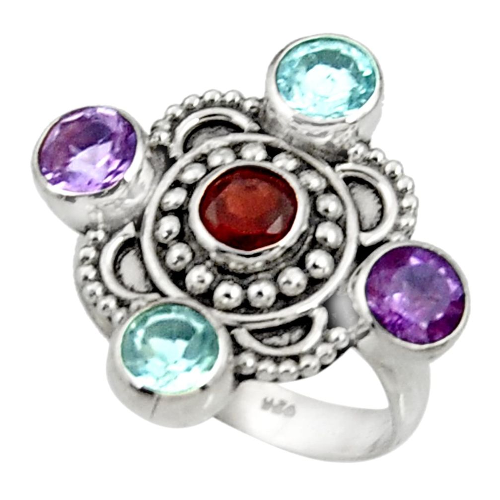 925 sterling silver 5.08cts natural red garnet amethyst topaz ring size 7 d35495