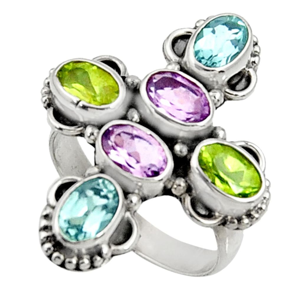 925 silver 6.54cts natural purple amethyst peridot topaz ring size 6.5 d35514