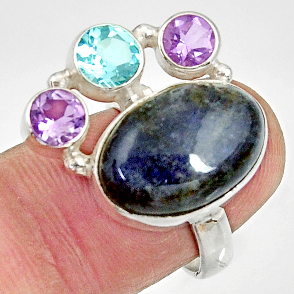 13.36cts natural blue labradorite amethyst topaz 925 silver ring size 6.5 d35522