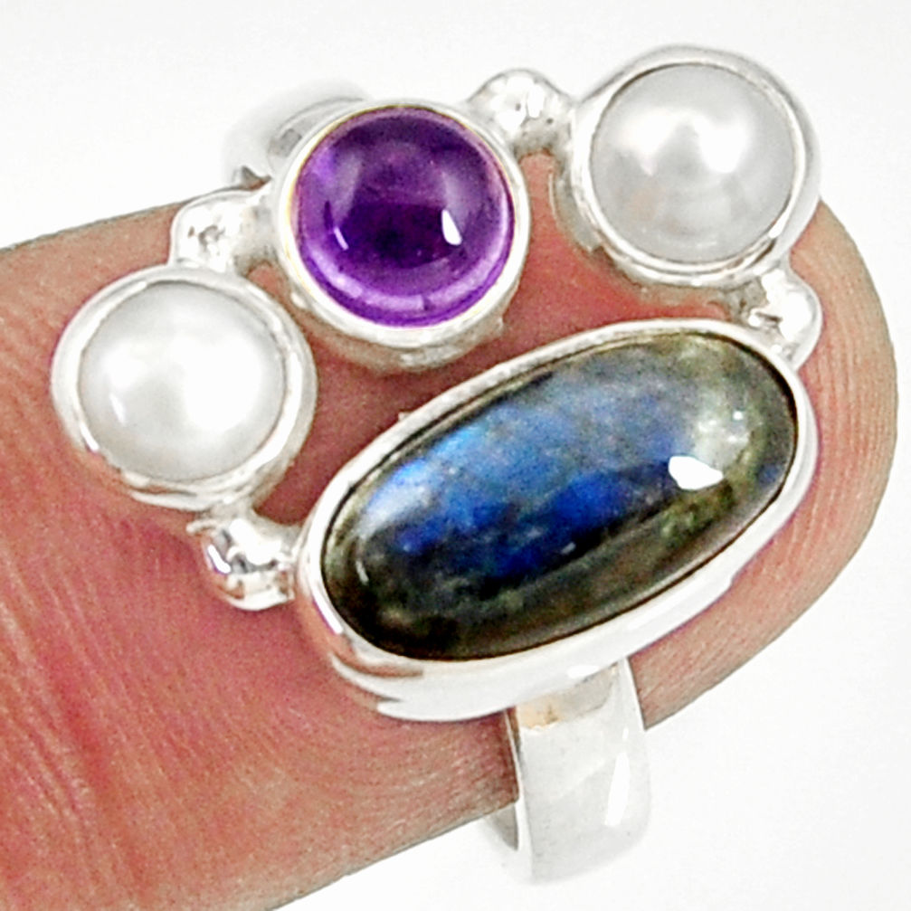 7.07cts natural blue labradorite amethyst 925 sterling silver ring size 7 d35546