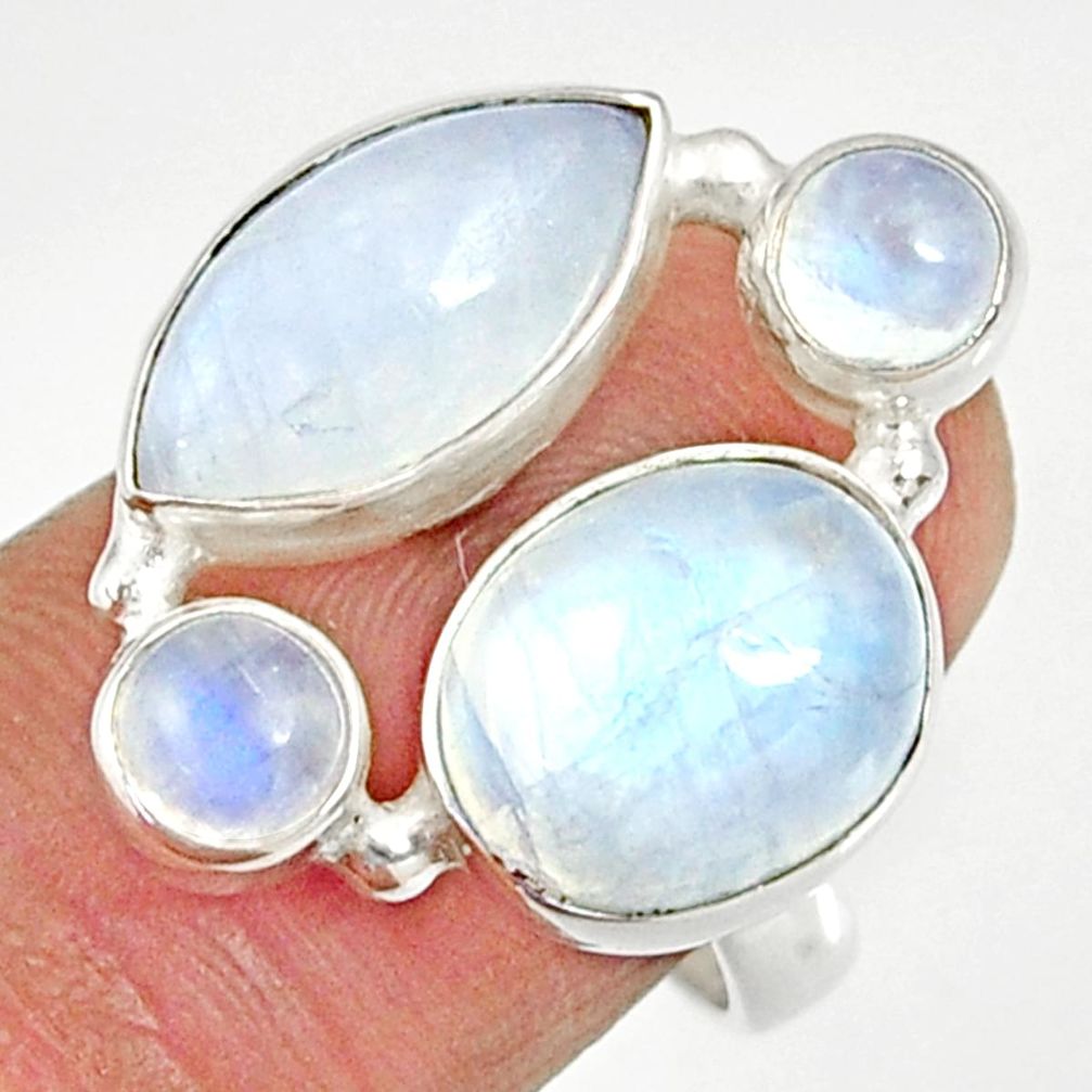 14.12cts natural rainbow moonstone 925 sterling silver ring size 7 d35573