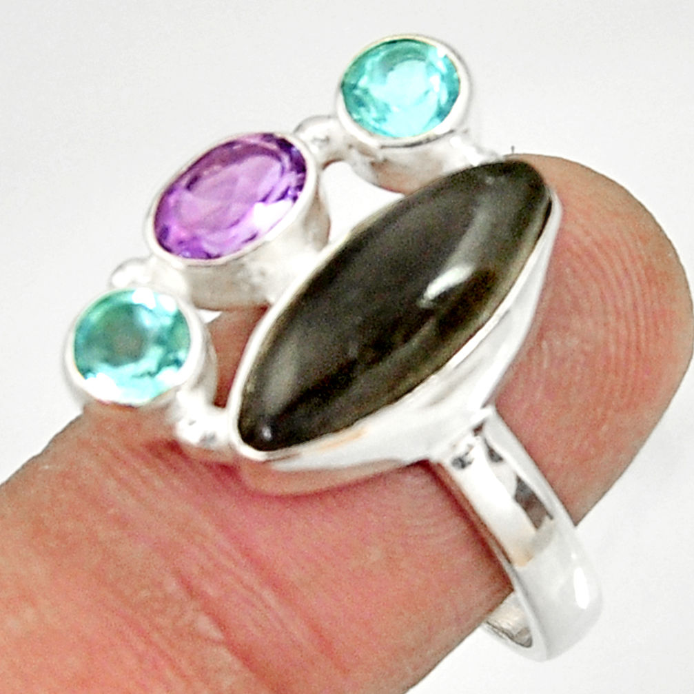 925 silver 10.02cts natural blue labradorite amethyst topaz ring size 8.5 d35584