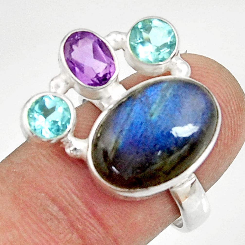9.72cts natural blue labradorite amethyst topaz 925 silver ring size 7 d35586