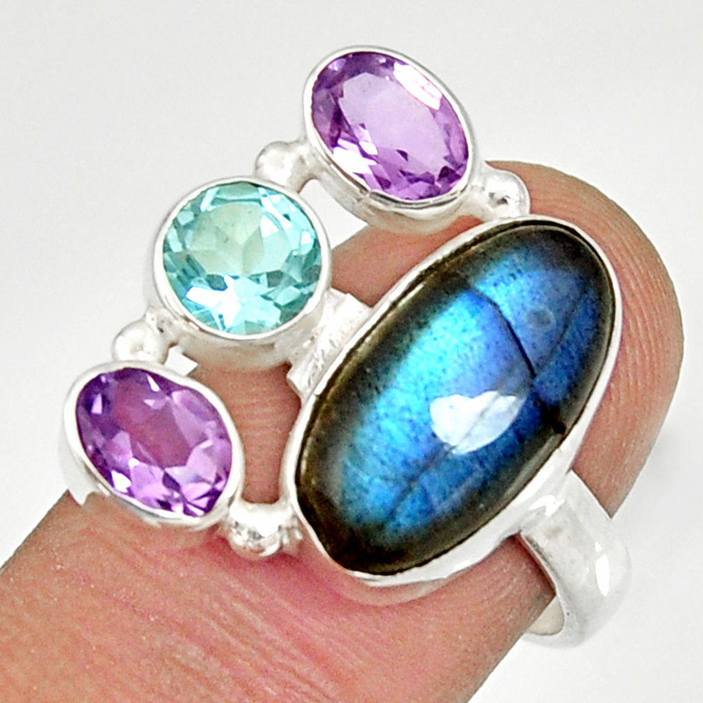  blue labradorite amethyst topaz 925 silver ring size 7.5 d35590