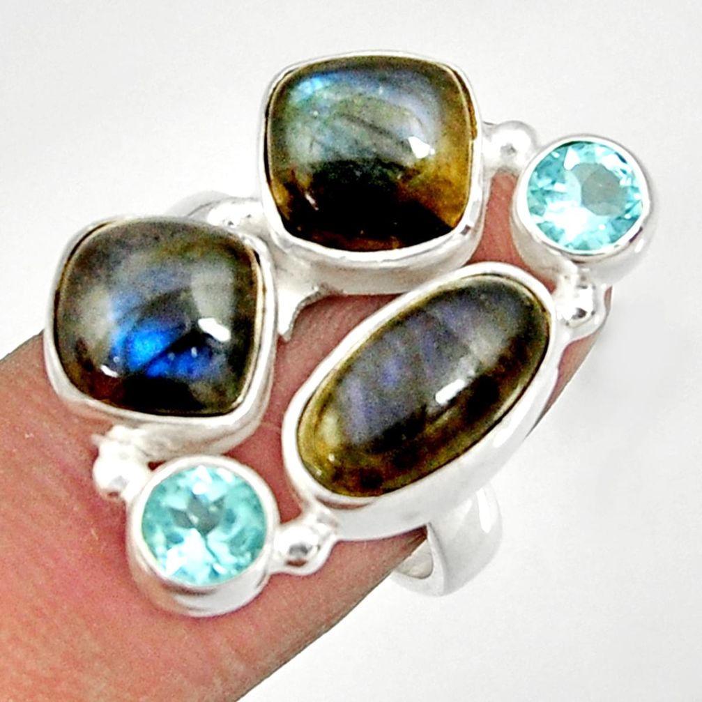 13.22cts natural blue labradorite topaz 925 sterling silver ring size 7 d35591