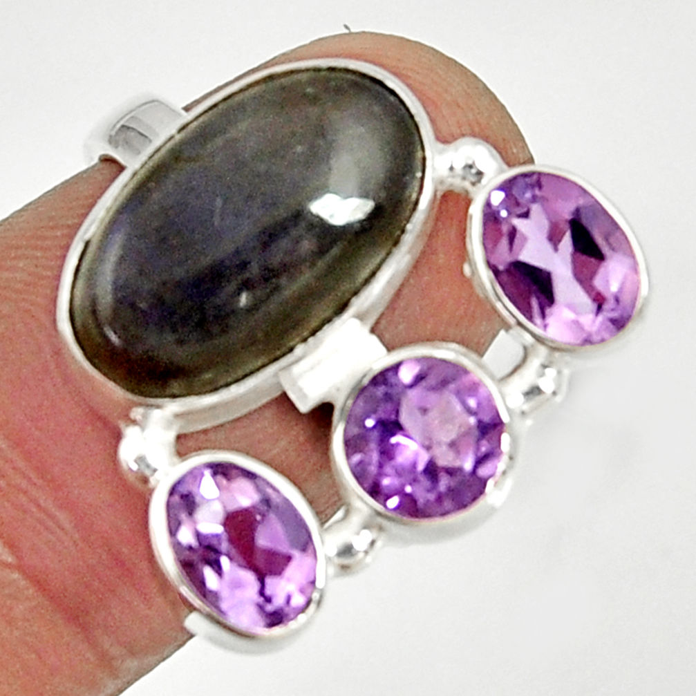 10.30cts natural blue labradorite purple amethyst 925 silver ring size 7 d35594