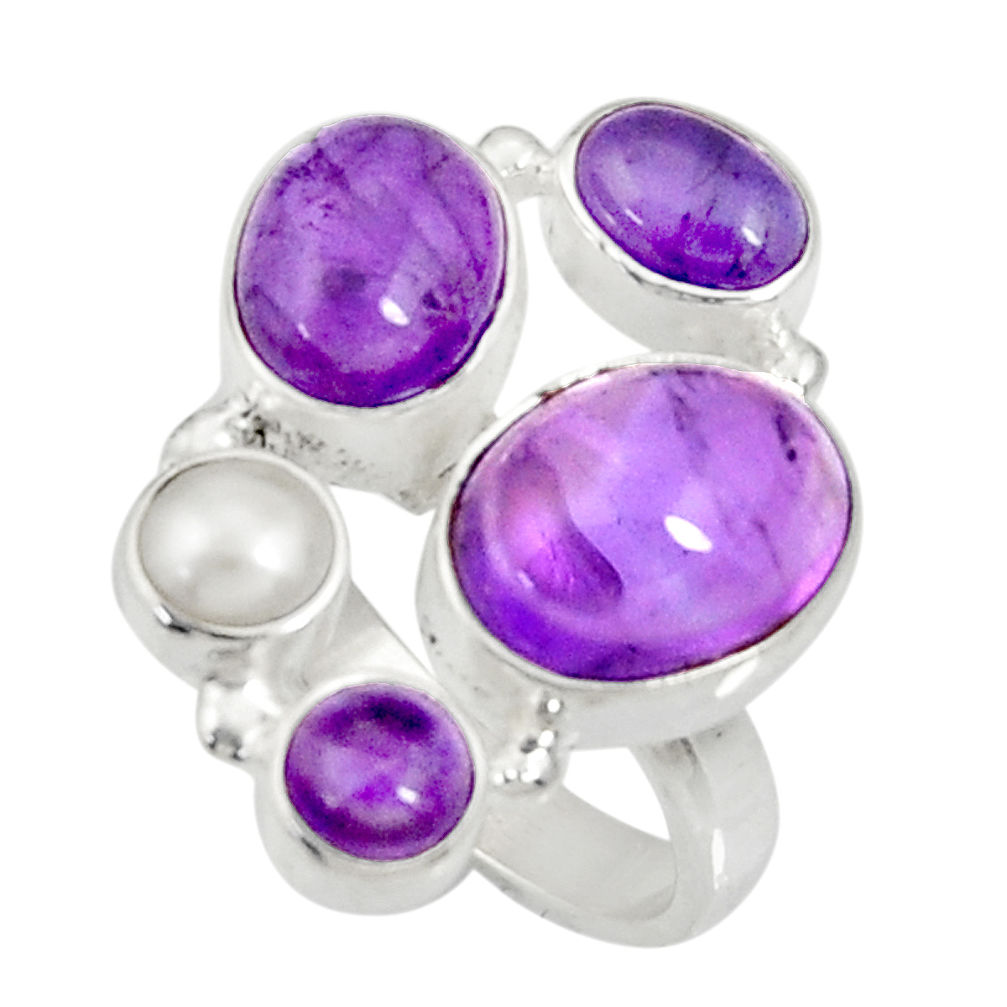 925 sterling silver 12.85cts natural purple amethyst pearl ring size 7 d35626