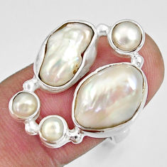 11.95cts natural white biwa pearl pearl 925 sterling silver ring size 6.5 d35647