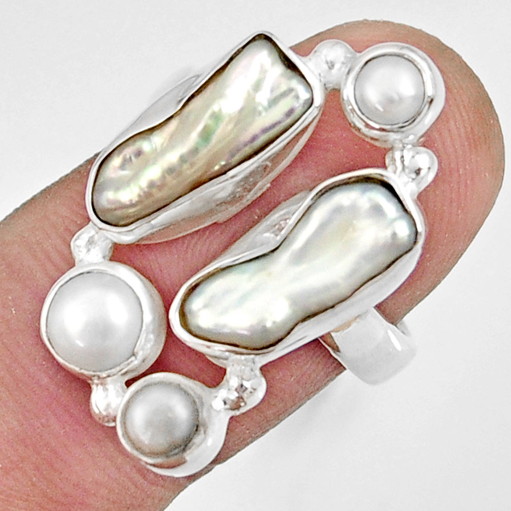925 sterling silver 10.70cts natural white biwa pearl pearl ring size 6.5 d35664