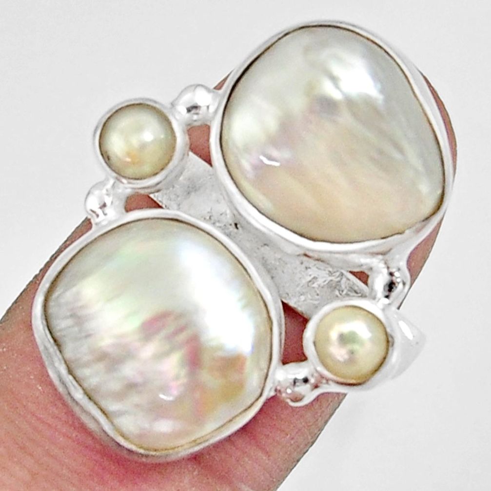 925 sterling silver 12.04cts natural white biwa pearl pearl ring size 6.5 d35668