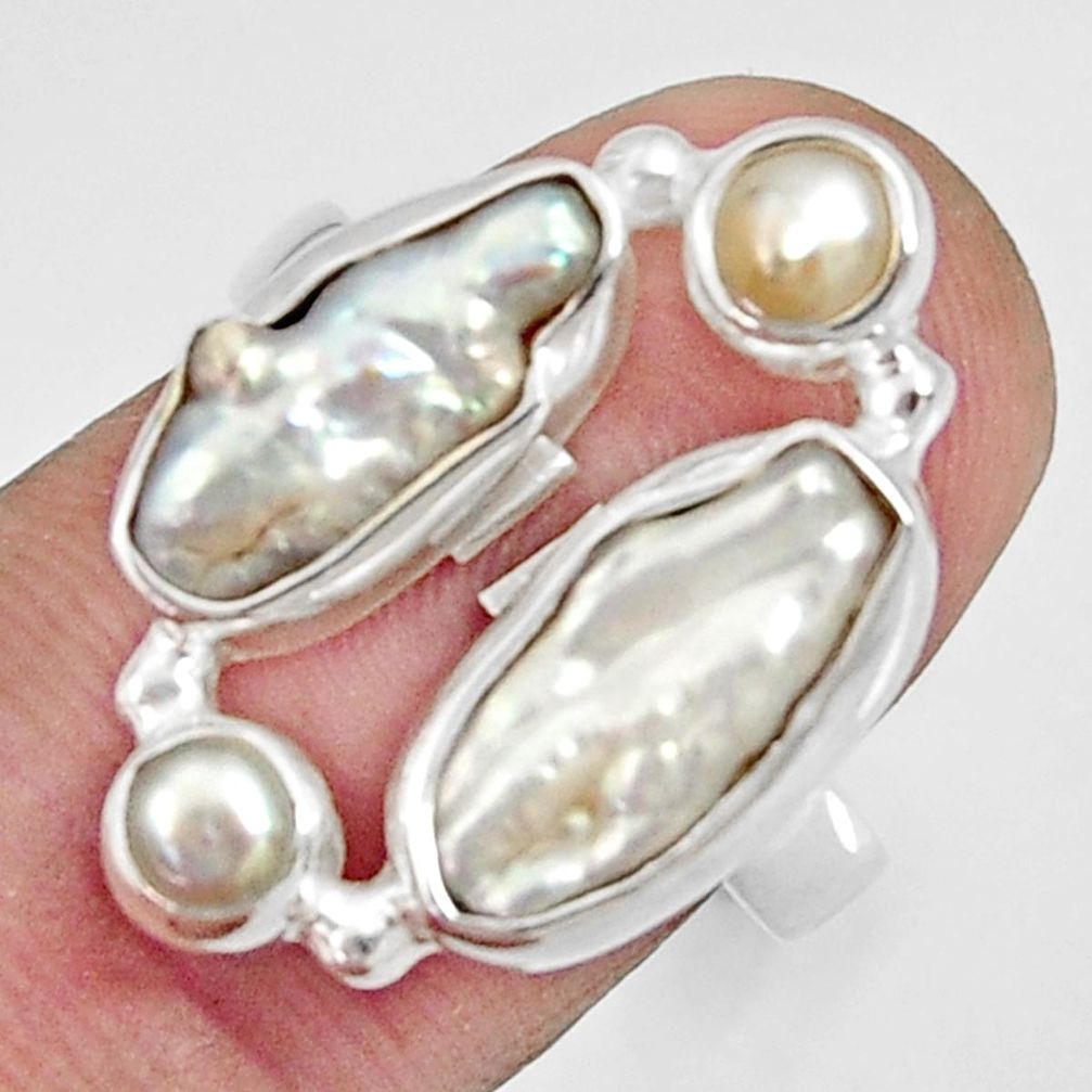 925 sterling silver 9.44cts natural white biwa pearl pearl ring size 6.5 d35671