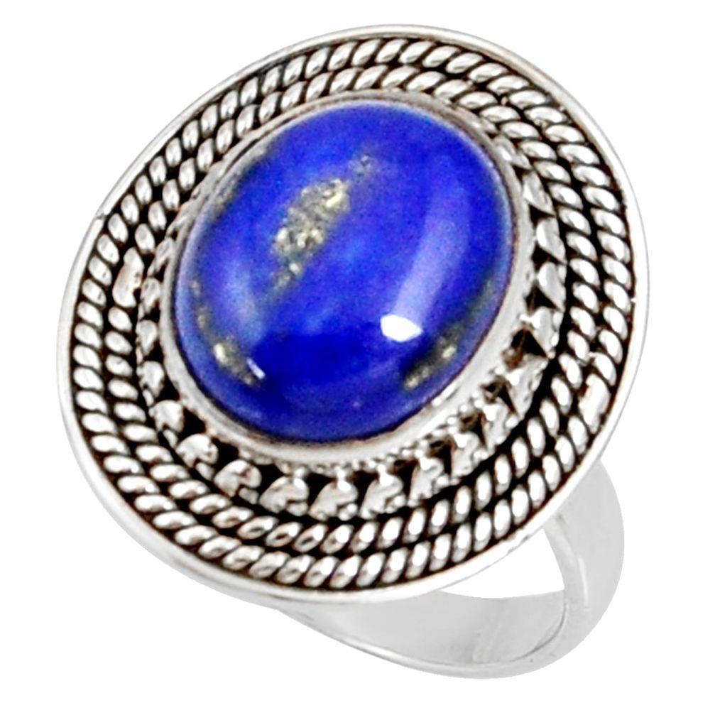 5.41cts natural blue lapis lazuli 925 silver solitaire ring size 7 d35688
