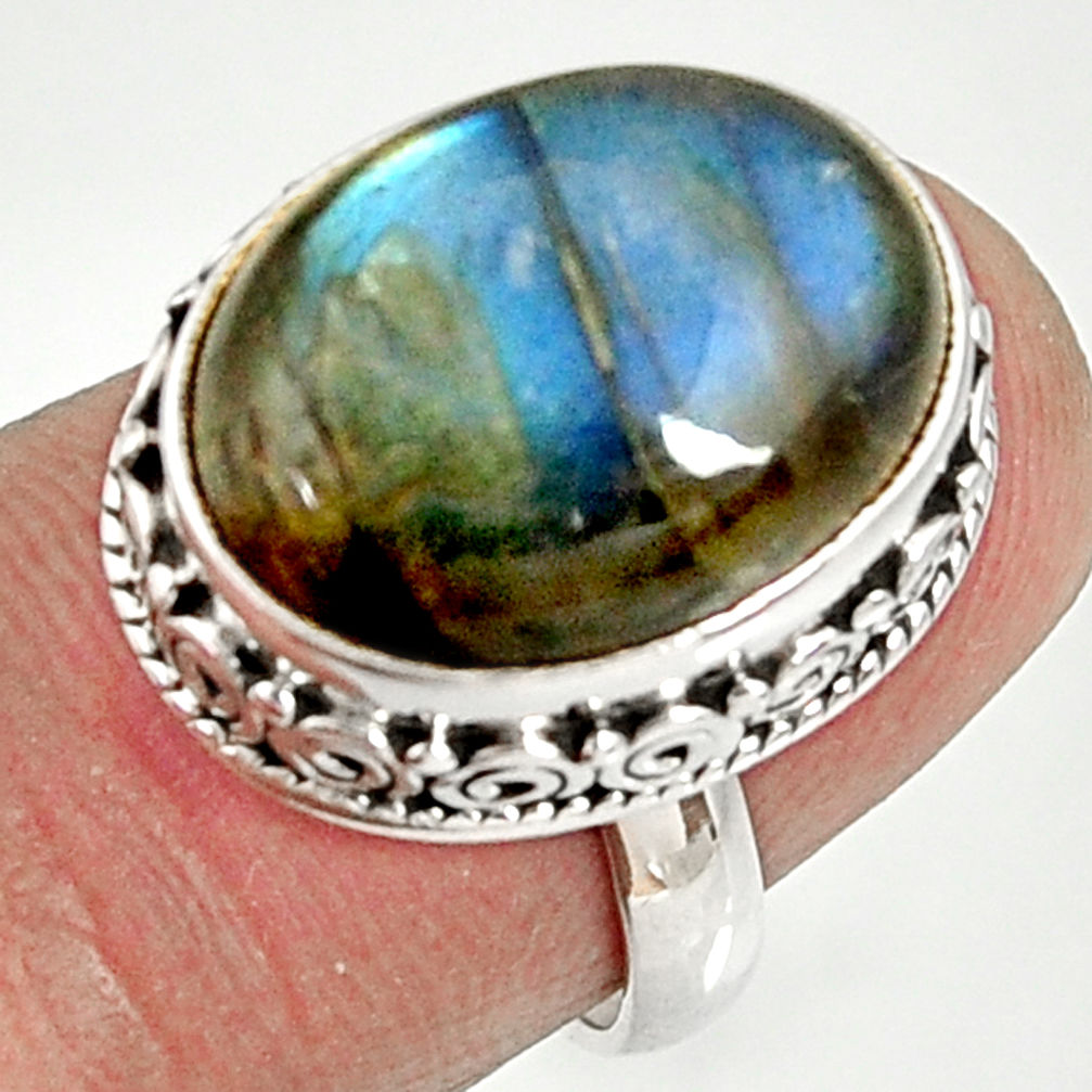 11.22cts natural blue labradorite 925 silver solitaire ring size 6.5 d35716