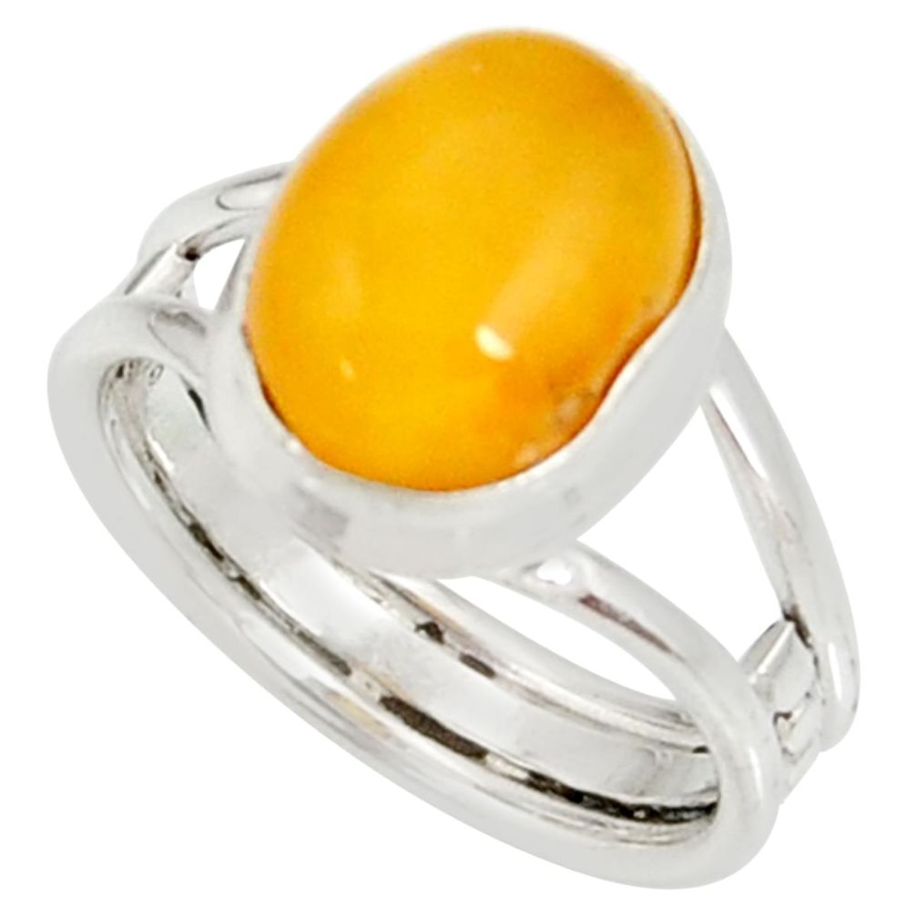 4.69cts natural yellow amber bone 925 silver solitaire ring size 6.5 d35725