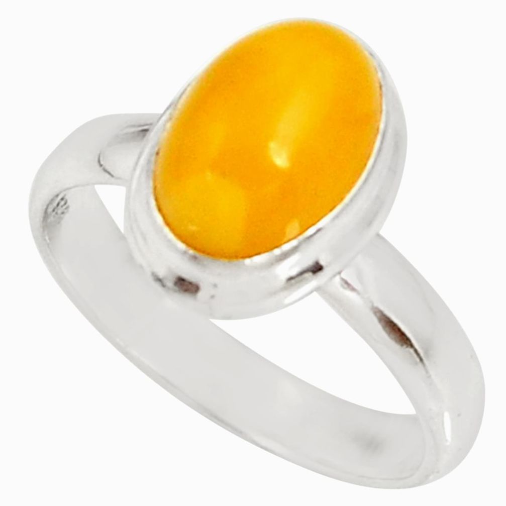 4.43cts natural yellow amber bone 925 silver solitaire ring size 8 d35738