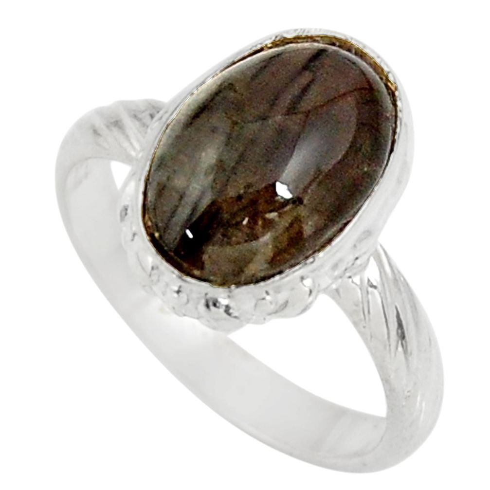 4.43cts natural brown spectrolite cat's eye 925 silver ring size 6.5 d35743