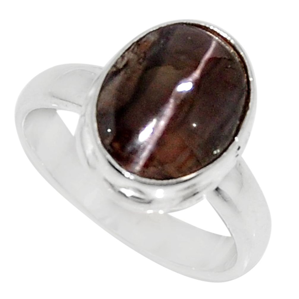 4.42cts natural brown spectrolite cat's eye silver solitaire ring size 6 d35751