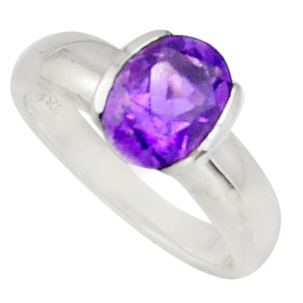 3.17cts natural purple amethyst 925 silver solitaire ring size 5.5 d35761