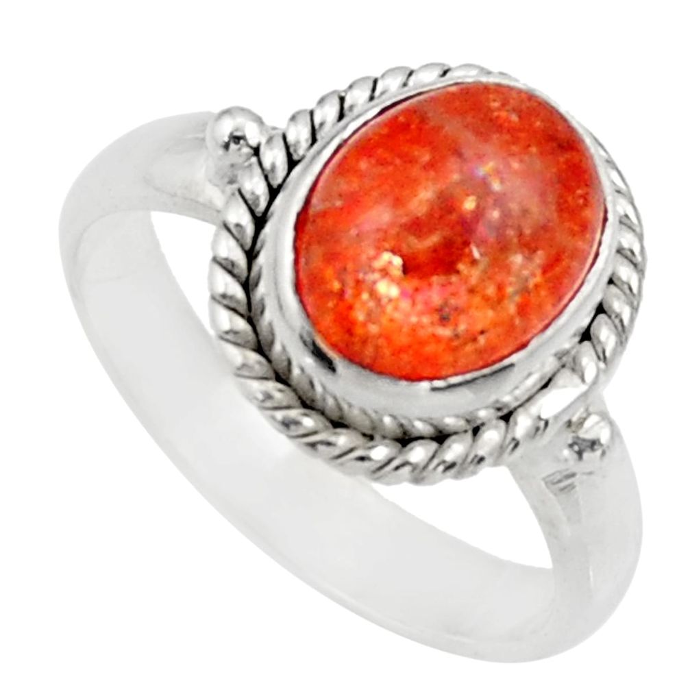 4.06cts natural orange sunstone 925 silver solitaire ring size 7 d35768