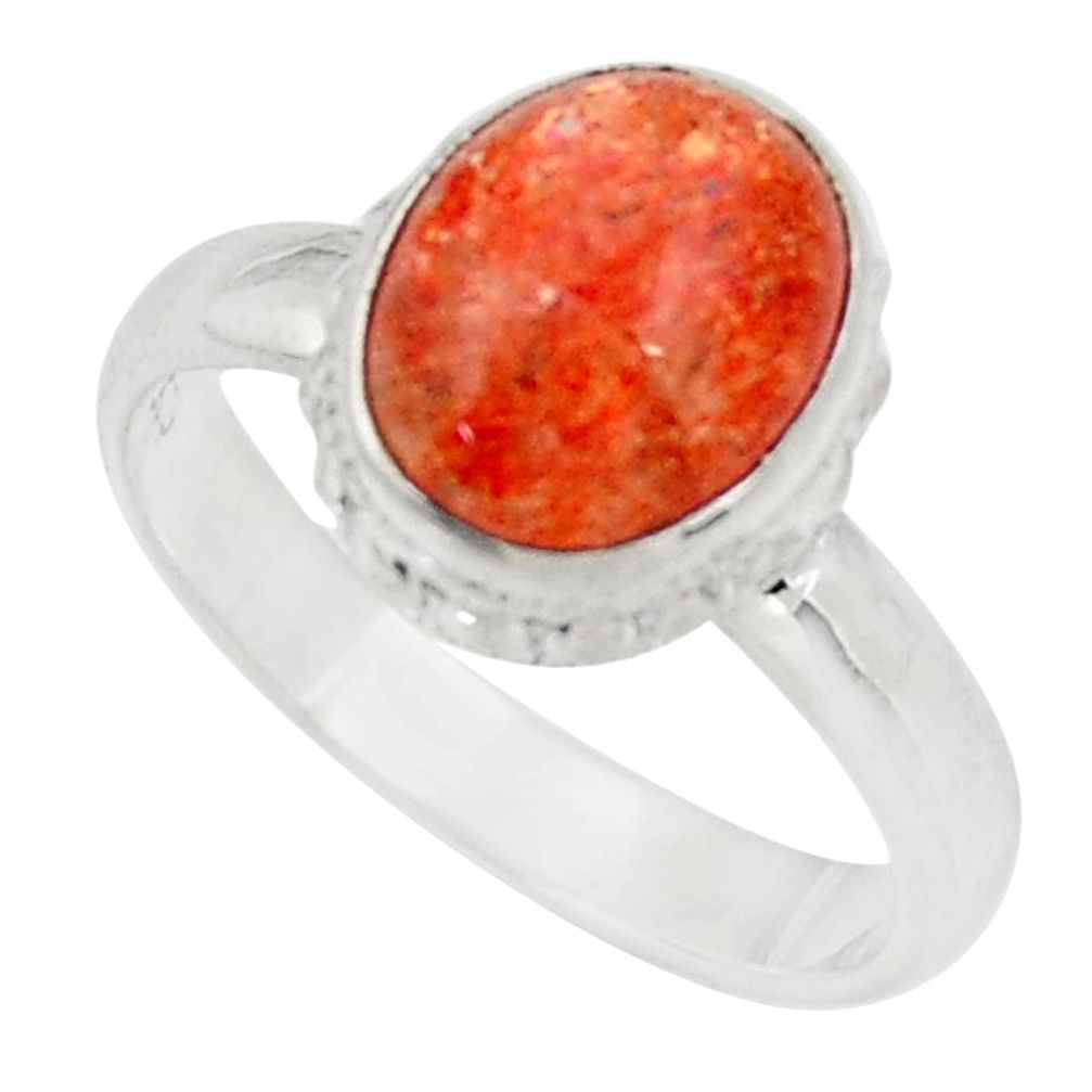 4.51cts natural orange sunstone oval 925 silver solitaire ring size 7.5 d35769