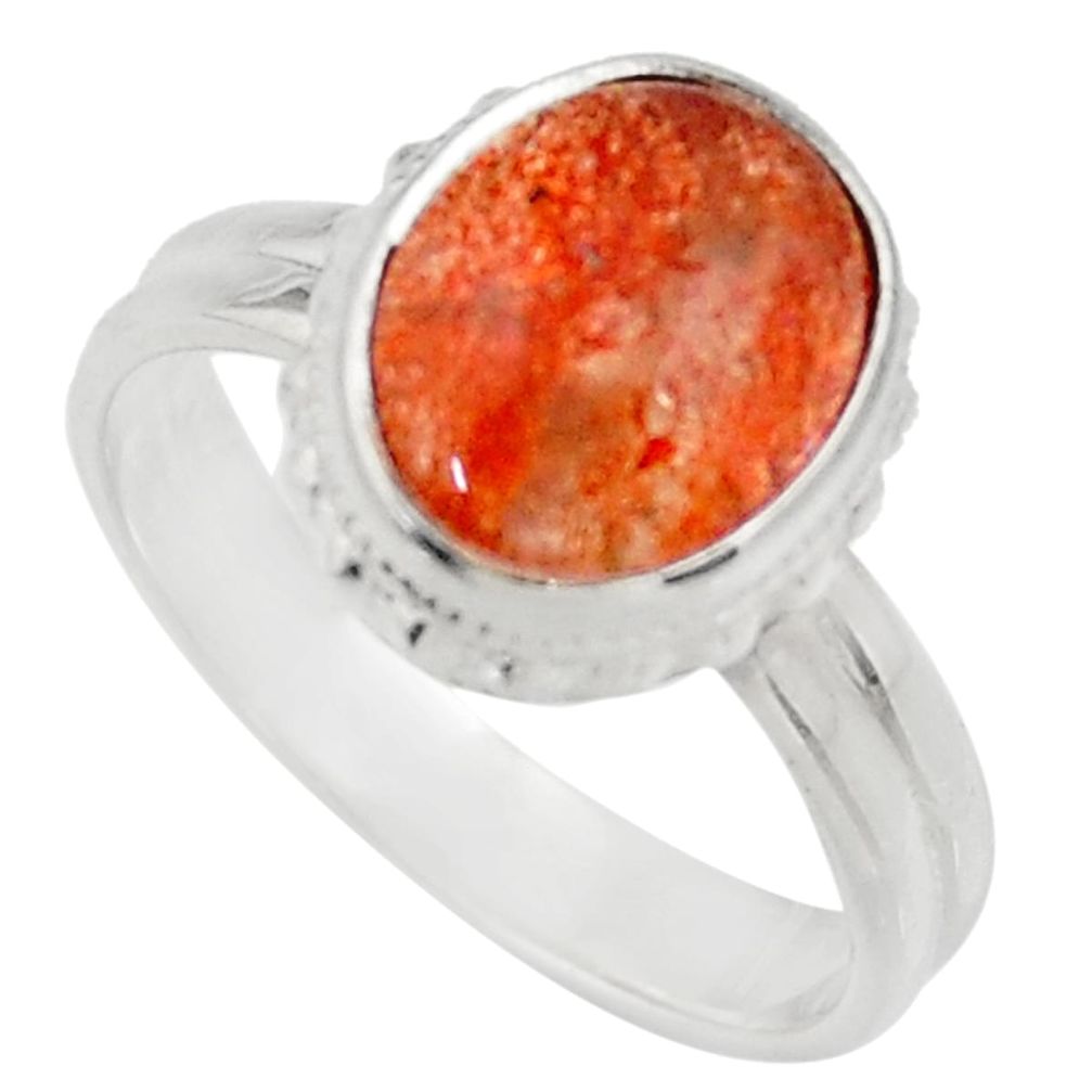 5.28cts natural orange sunstone 925 silver solitaire ring size 8.5 d35770