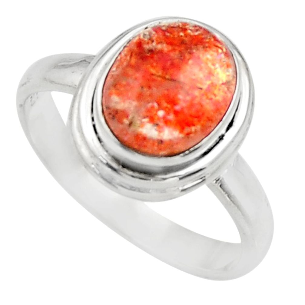 4.17cts natural orange sunstone 925 silver solitaire ring size 8 d35773