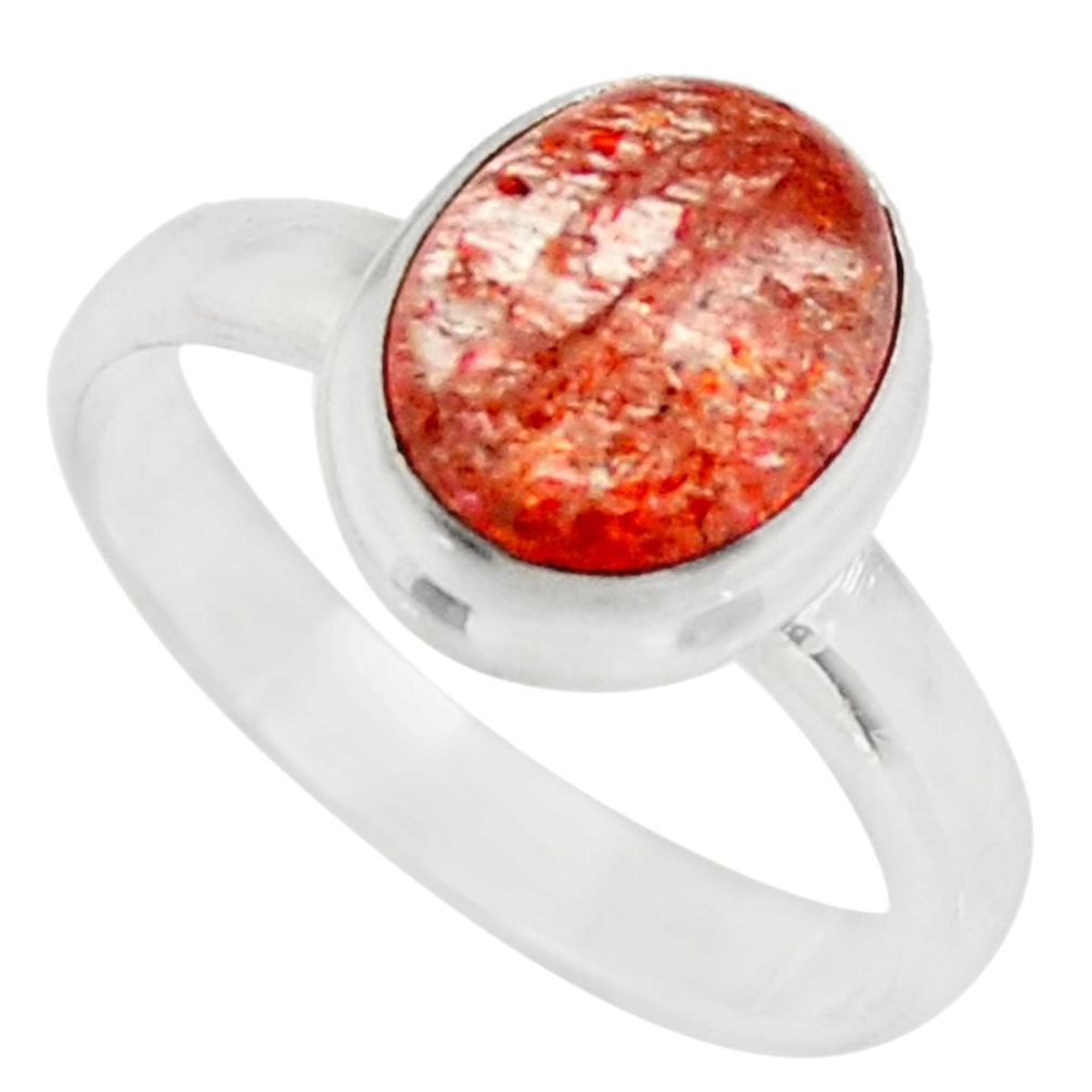 925 silver 4.29cts natural orange sunstone oval solitaire ring size 8 d35777