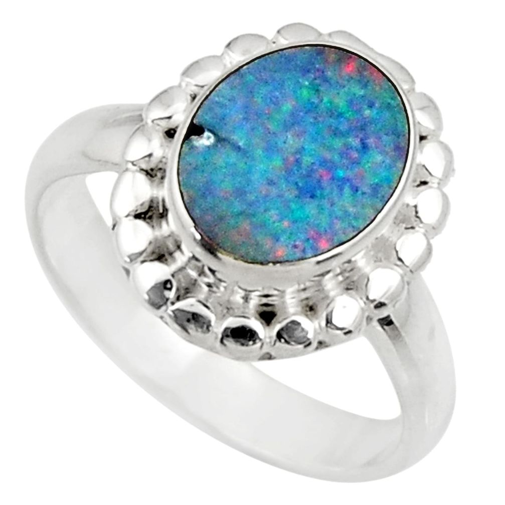 3.75cts natural doublet opal australian 925 silver solitaire ring size 7 d35778