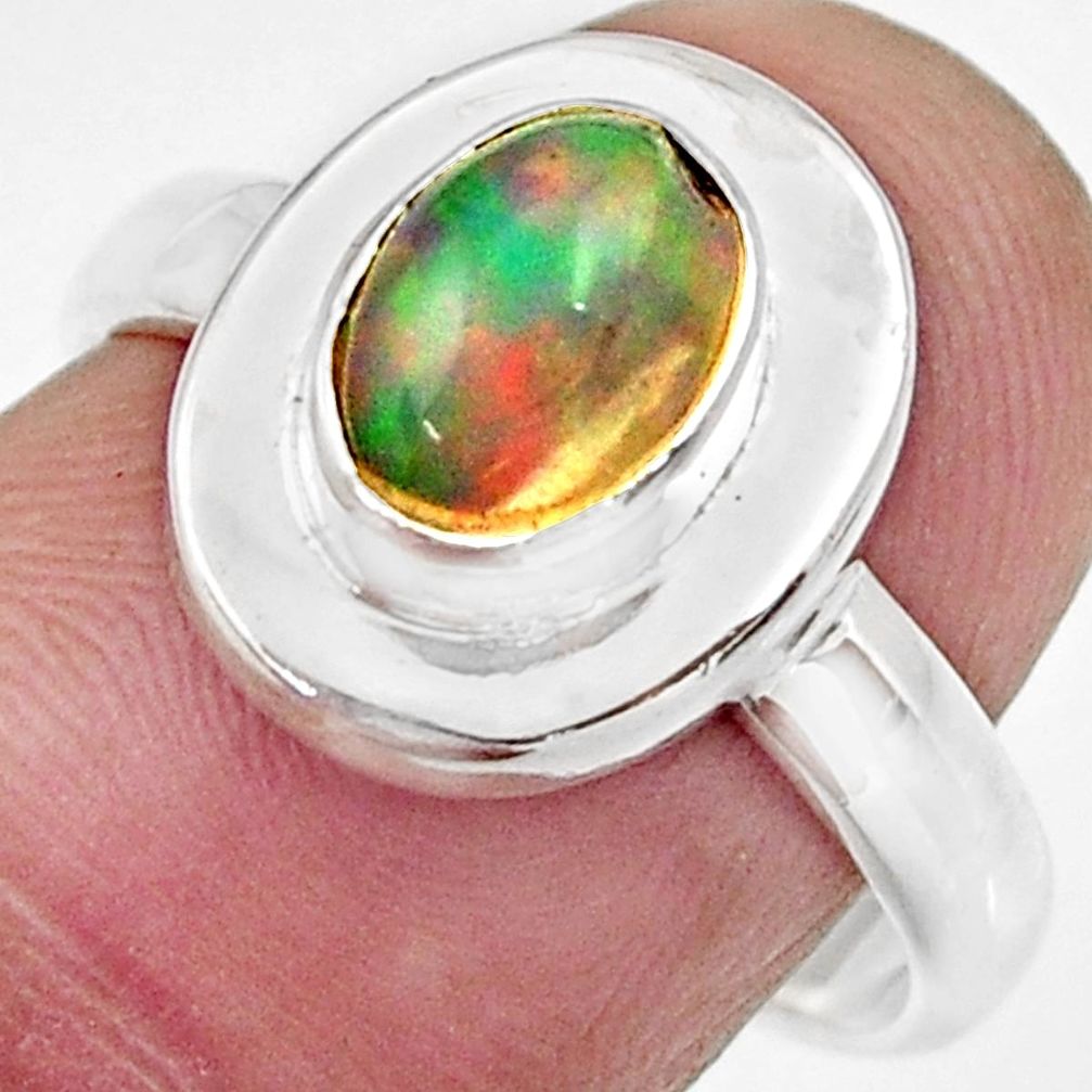 2.12cts natural multi color ethiopian opal silver solitaire ring size 8 d35779