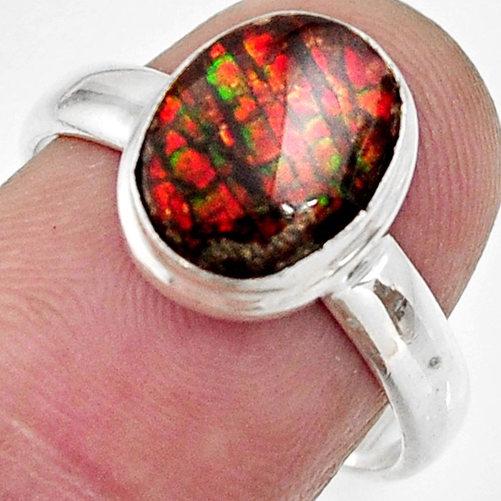 4.22cts natural multi color ammolite 925 silver solitaire ring size 7 d35780