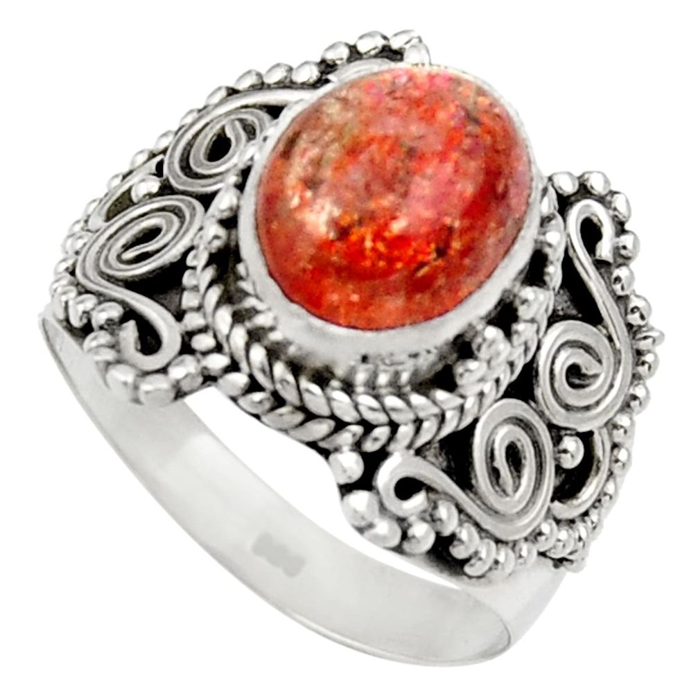 4.27cts natural orange sunstone 925 silver solitaire ring jewelry size 7 d35811