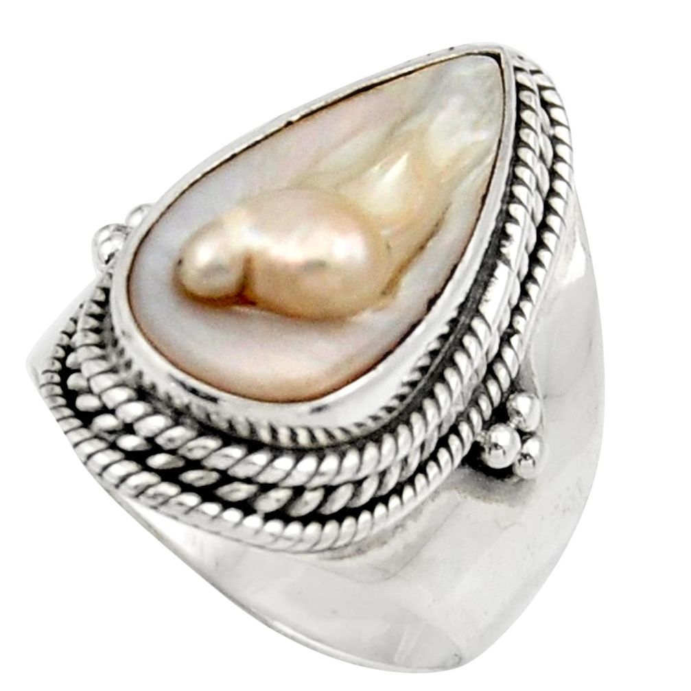 925 sterling silver 8.14cts natural white biwa pearl ring jewelry size 7 d35833