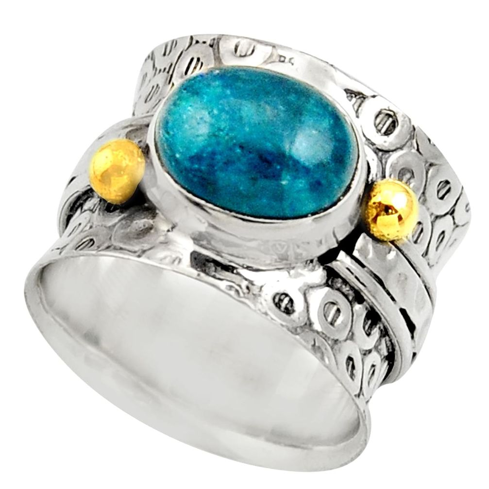 4.49cts natural blue apatite silver 14k gold solitaire ring size 6.5 d35835