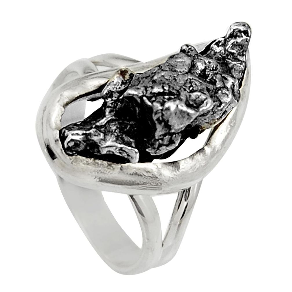 925 silver 13.65cts natural grey meteorite gibeon solitaire ring size 5.5 d35838