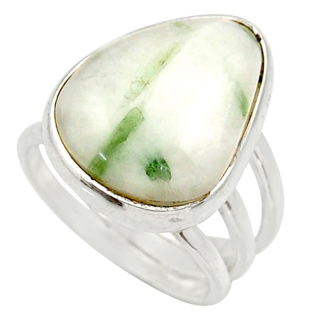 14.61cts natural green tourmaline in quartz silver solitaire ring size 7 d35849