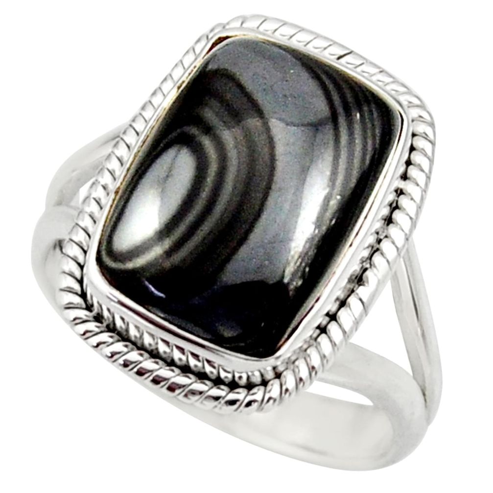 8.03cts natural black psilomelane 925 silver solitaire ring size 8.5 d35896